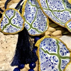 Trinket Dish Blue and Green Filigree