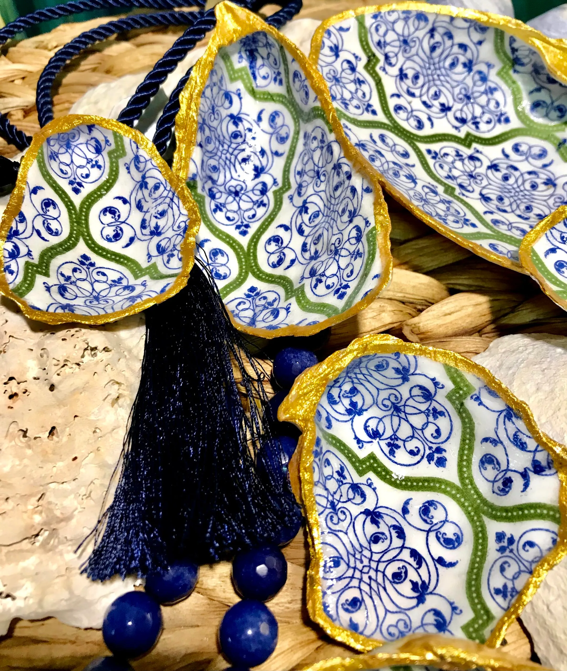 Trinket Dish Blue and Green Filigree